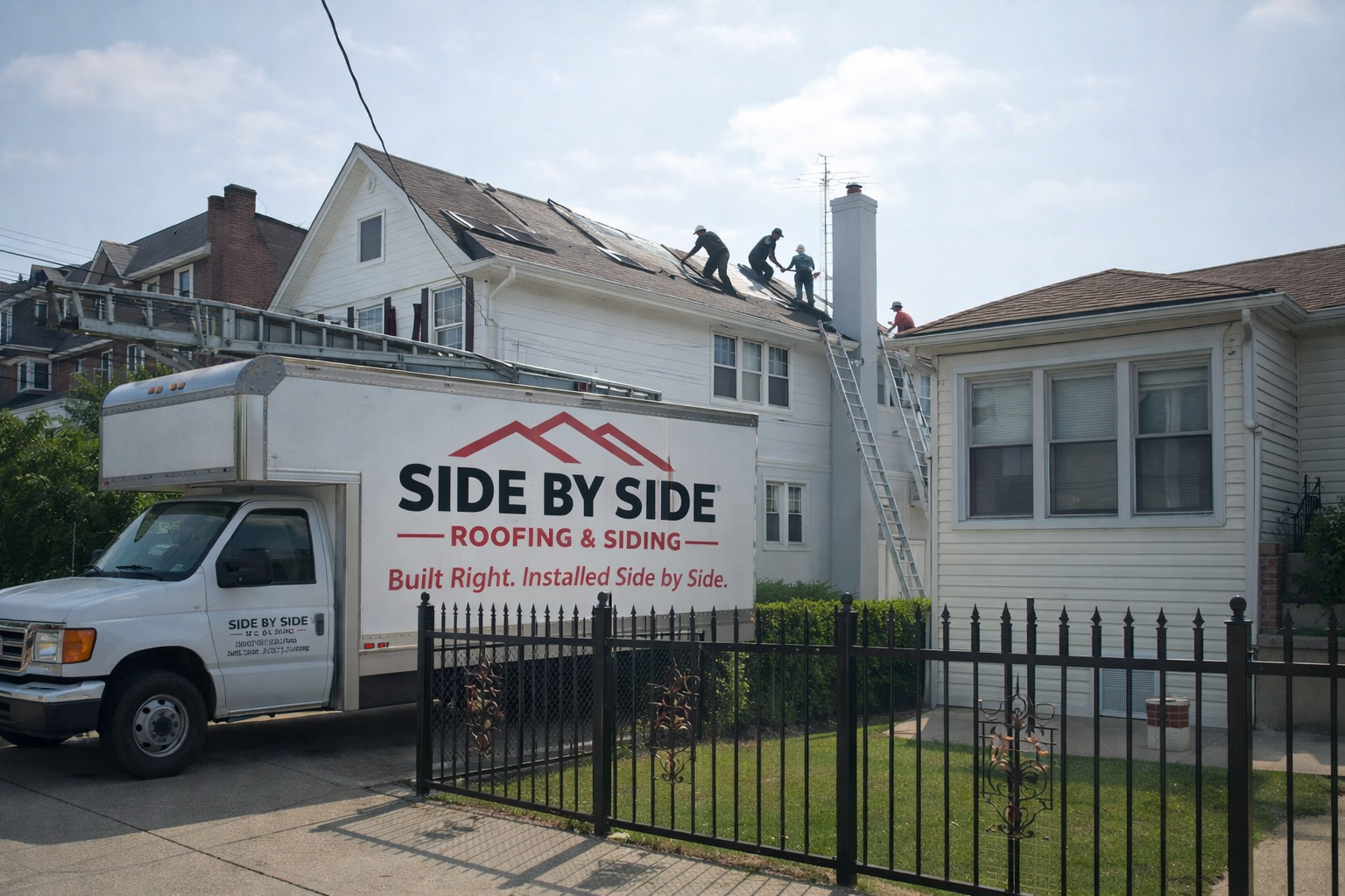 Side By Side Roofing crew at work